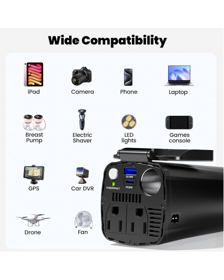 BESTEK 200W Power Inverter 12V DC to 110V AC with PD30W USB-C QC18W